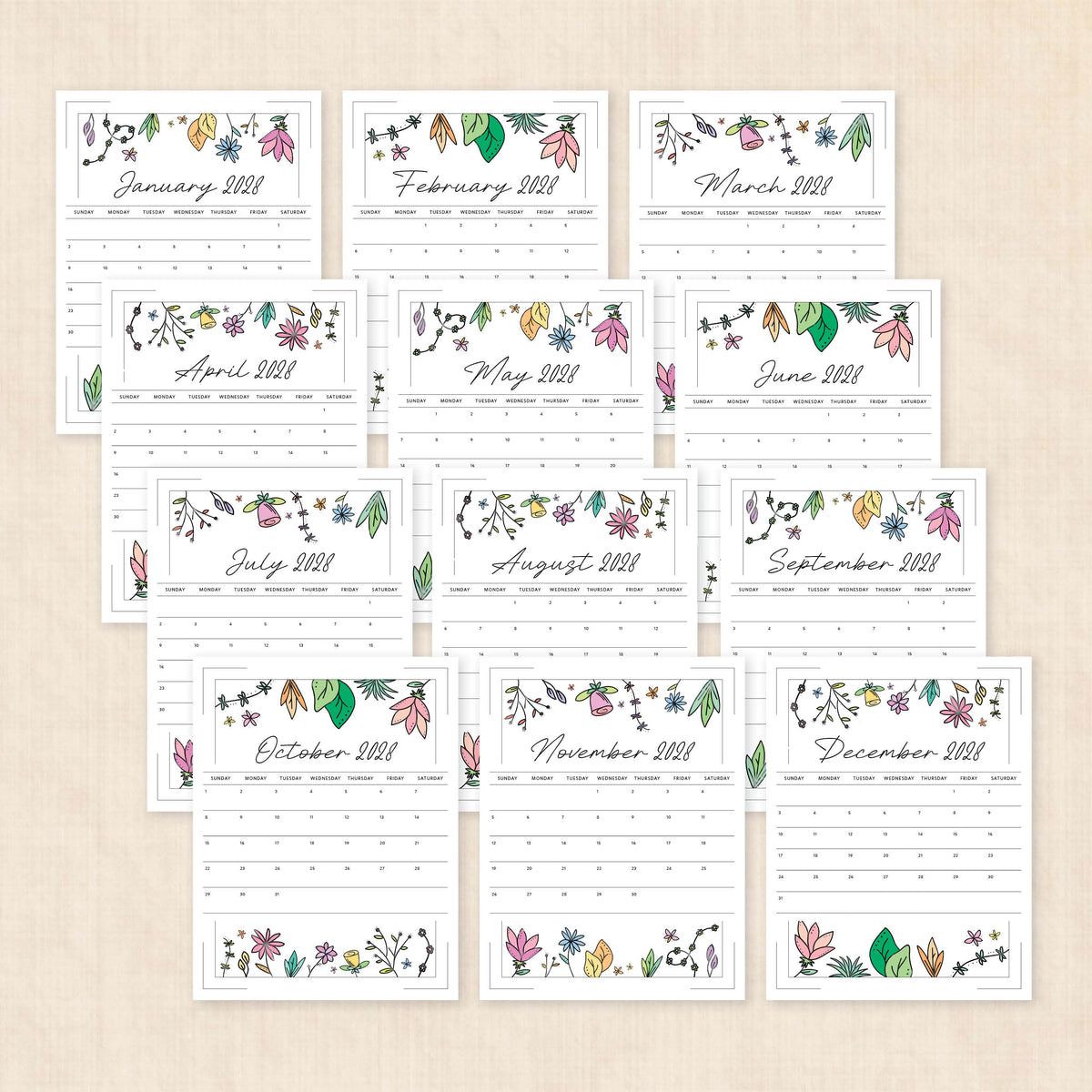 2028 calendar printable