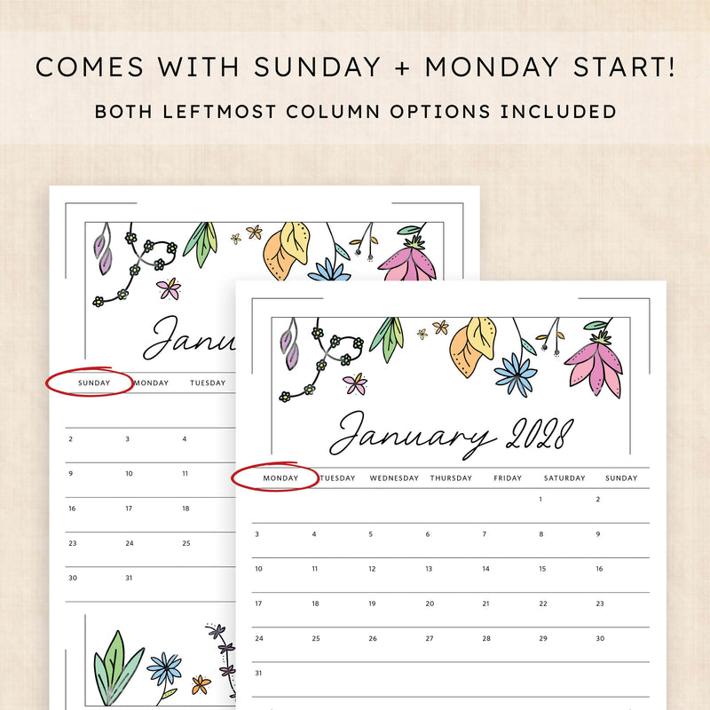 2028 calendar printable