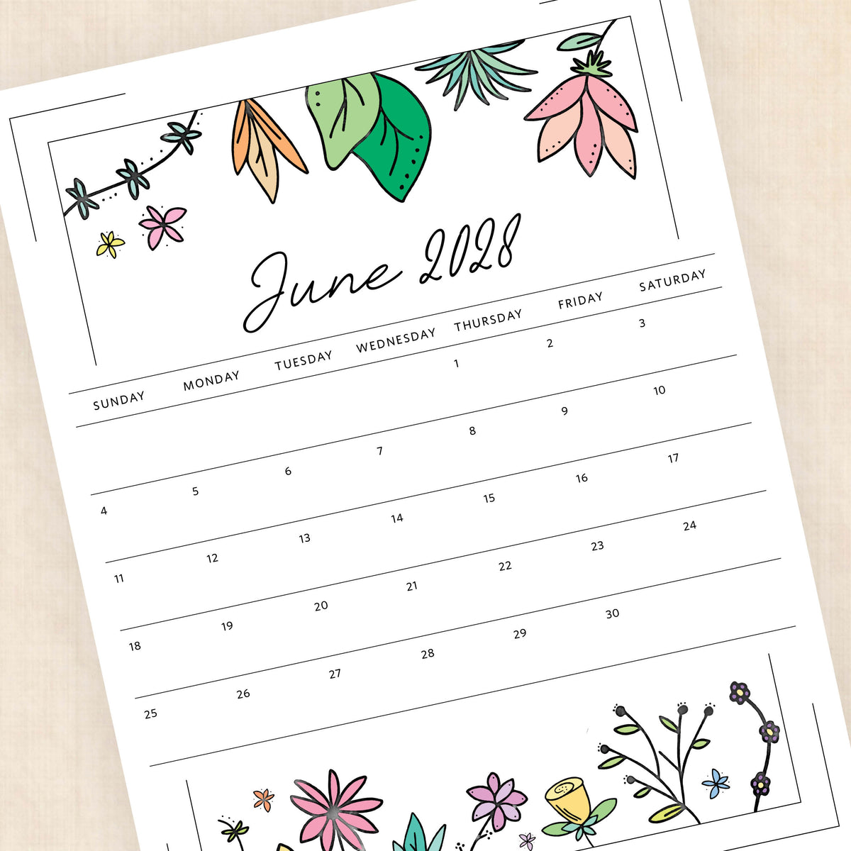 2028 calendar printable