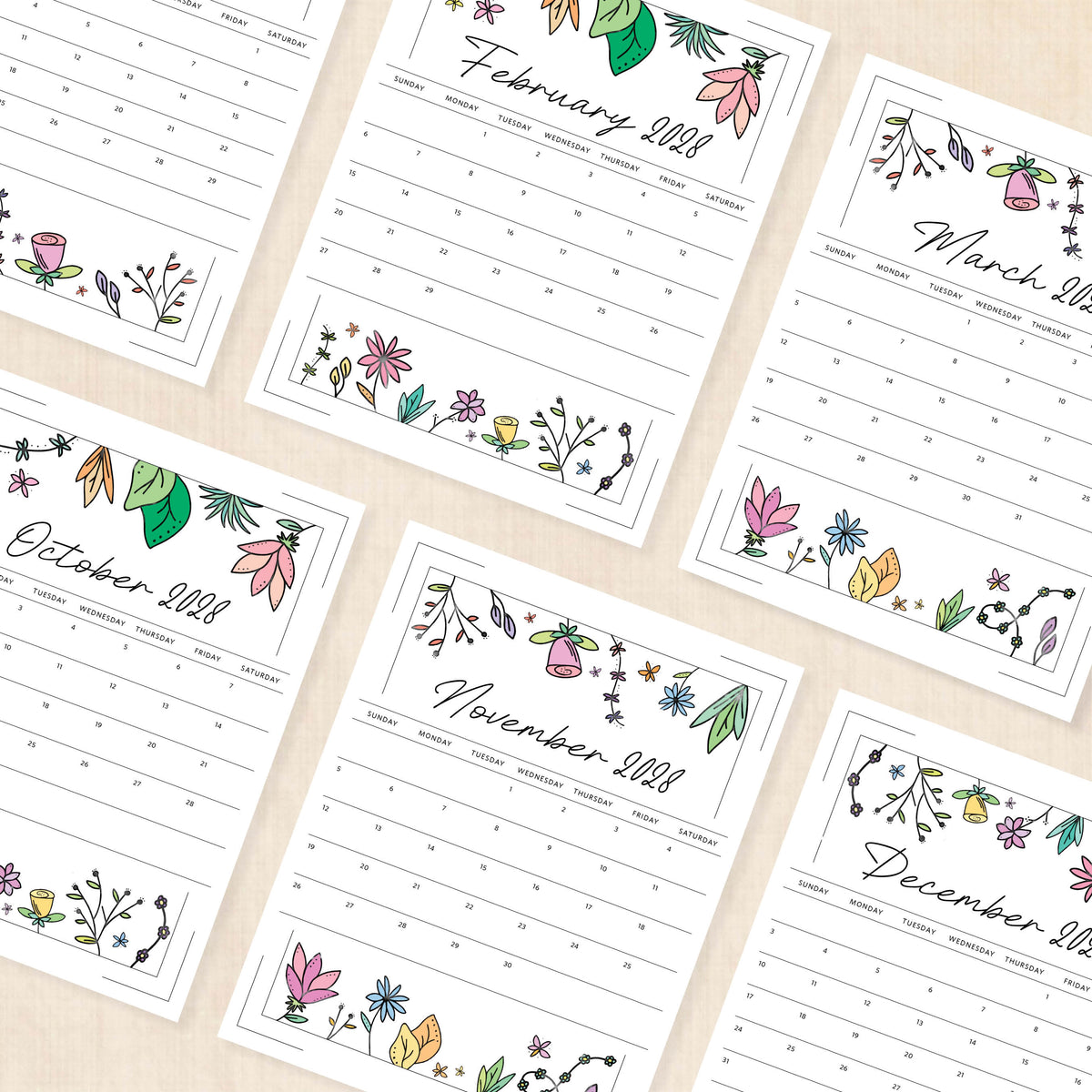 2028 calendar printable