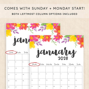 2028 calendar printable