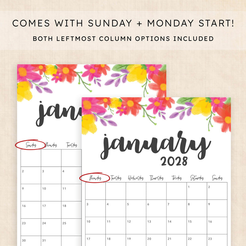 2028 calendar printable