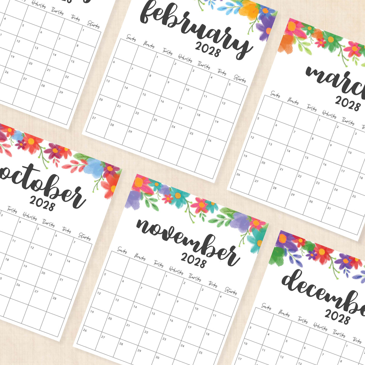 2028 calendar printable