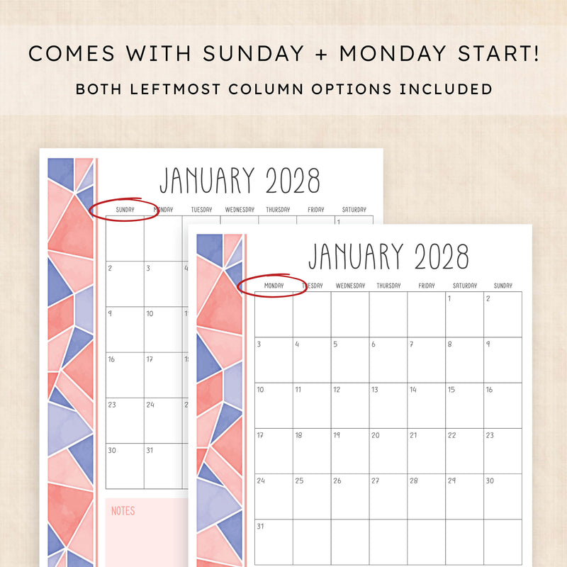 2028 calendar printable