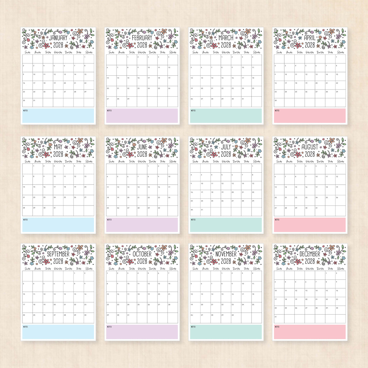 2028 calendar printable