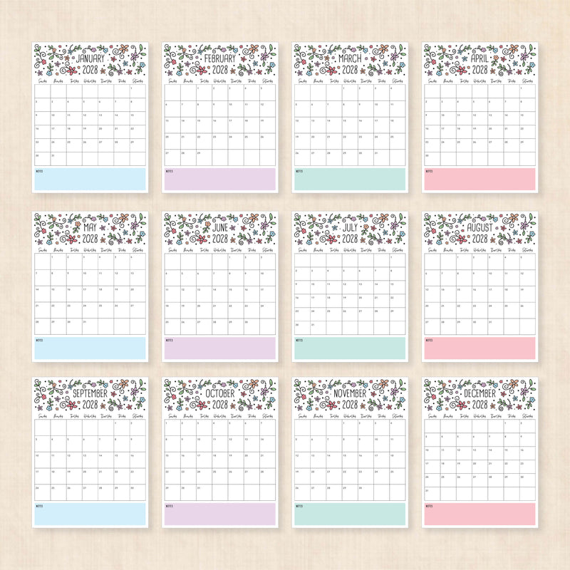 2028 calendar printable