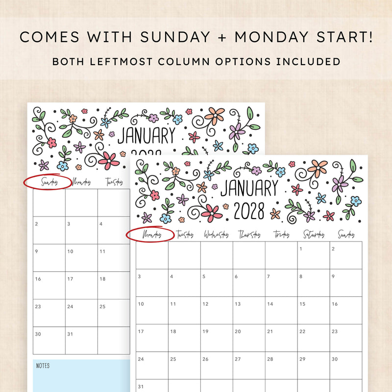 2028 calendar printable