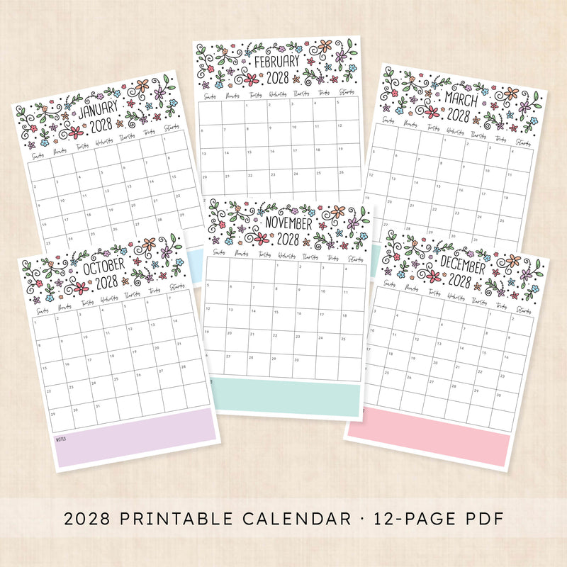 2028 calendar printable