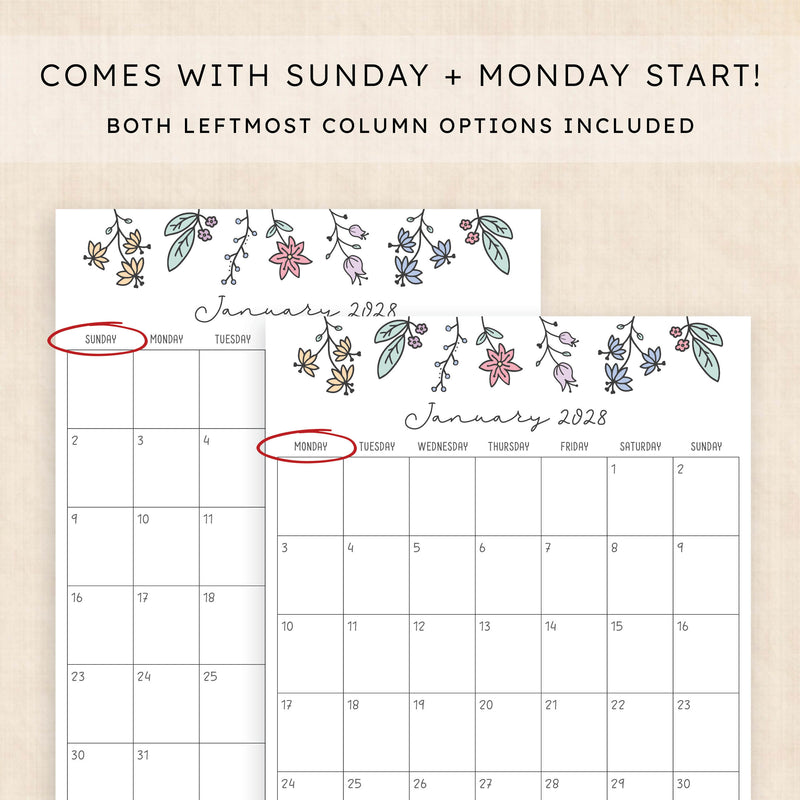 2028 calendar printable
