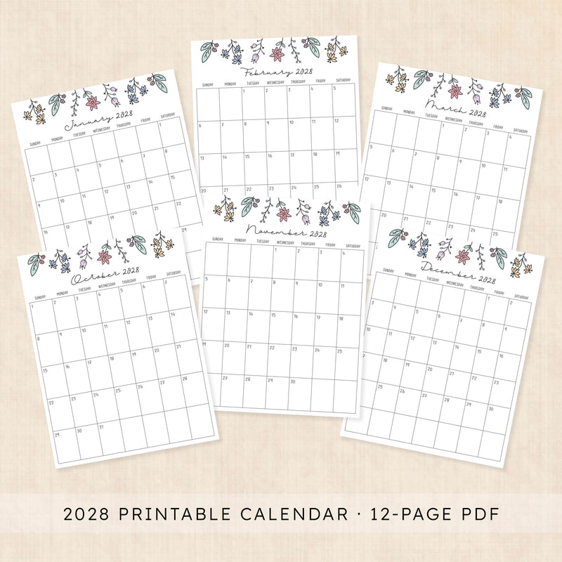 2028 calendar printable