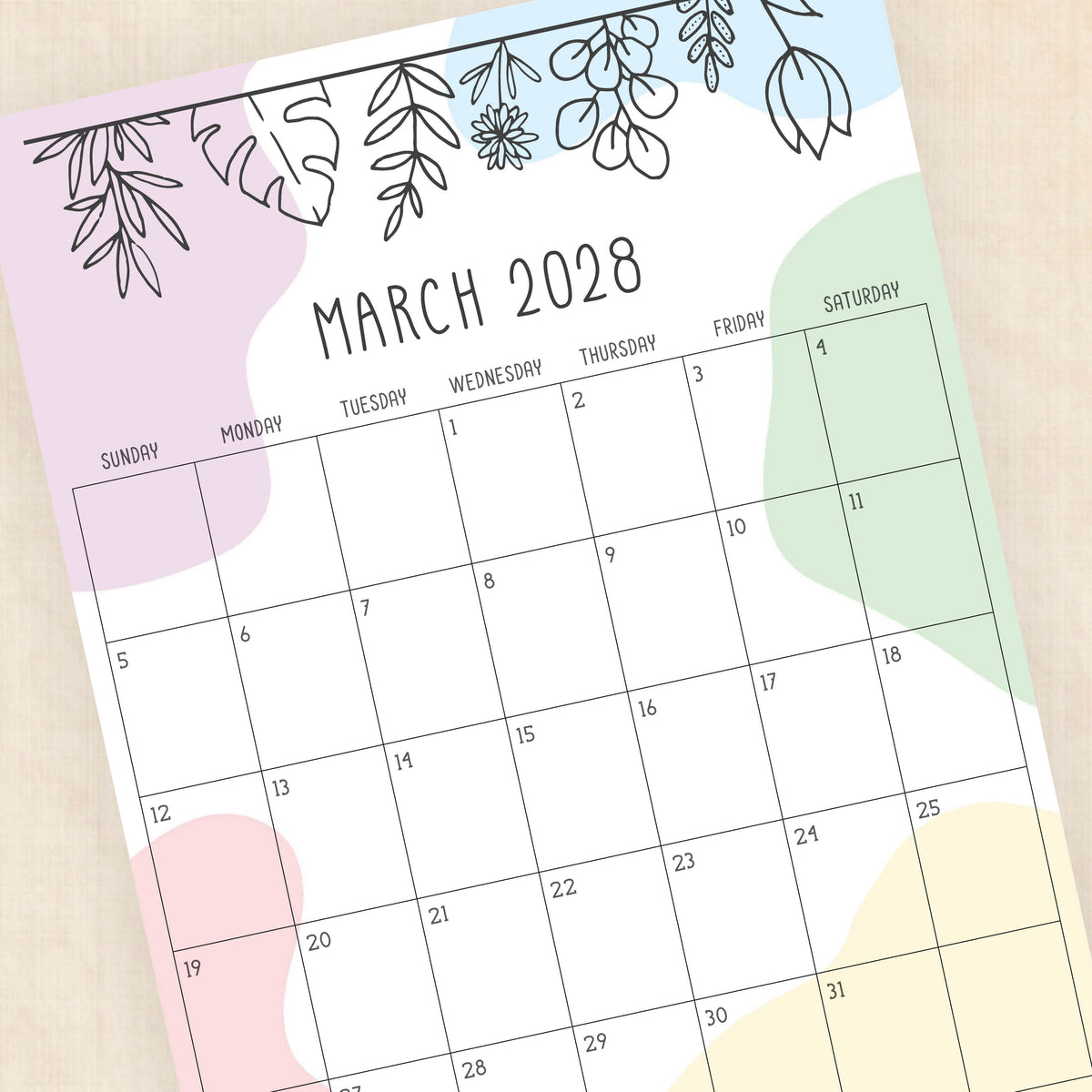 2028 calendar printable