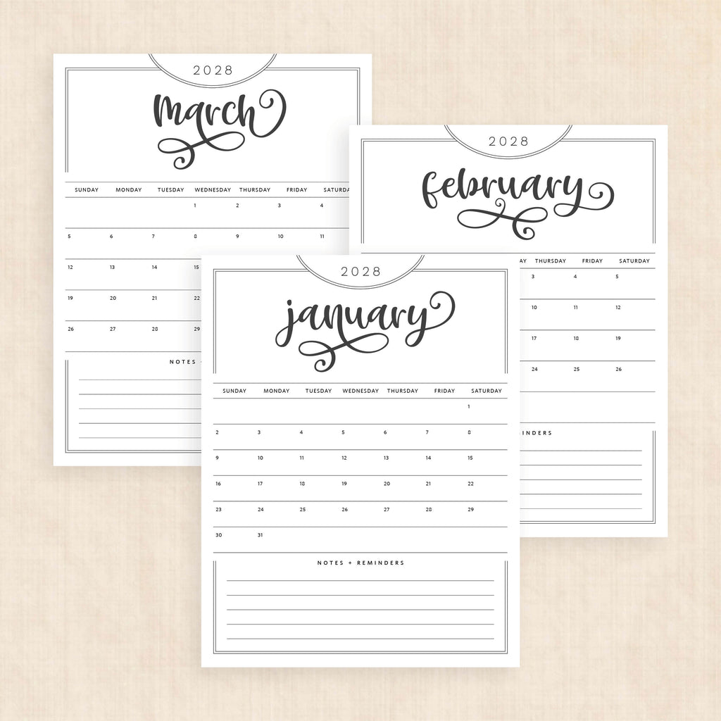 2028 calendar printable