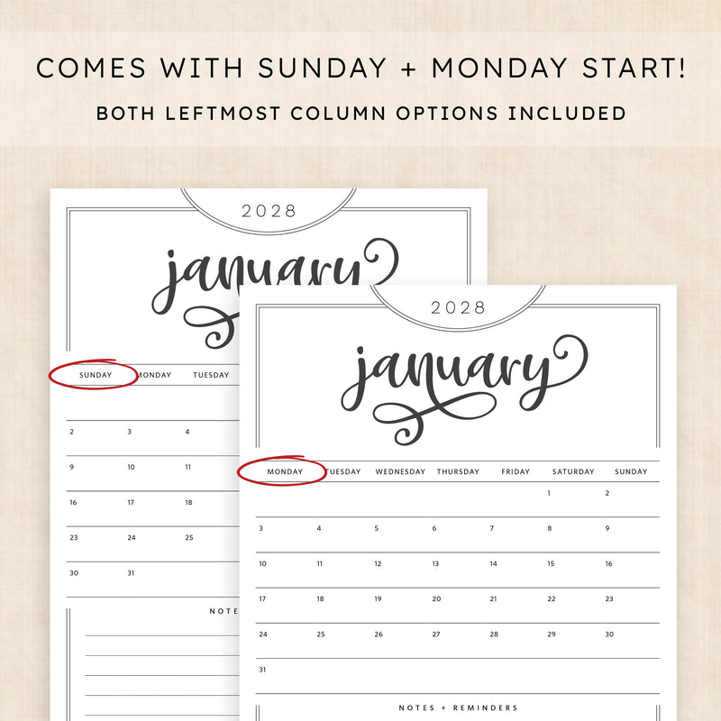 2028 calendar printable