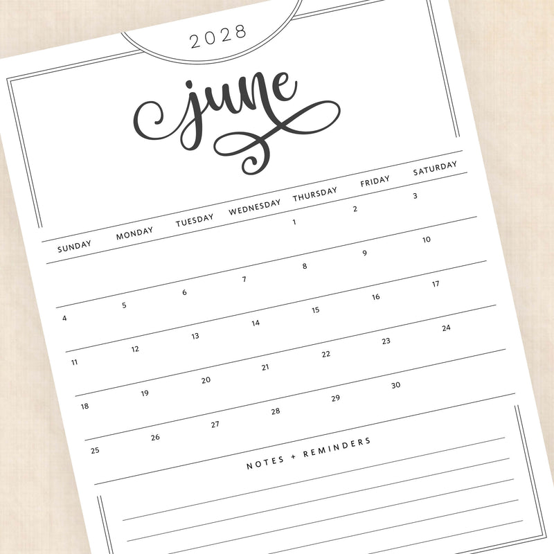 2028 calendar printable