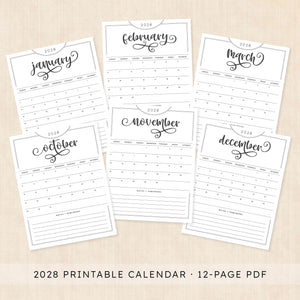 2028 calendar printable