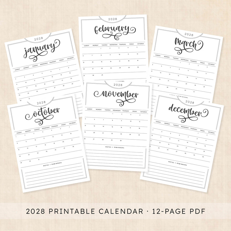 2028 calendar printable
