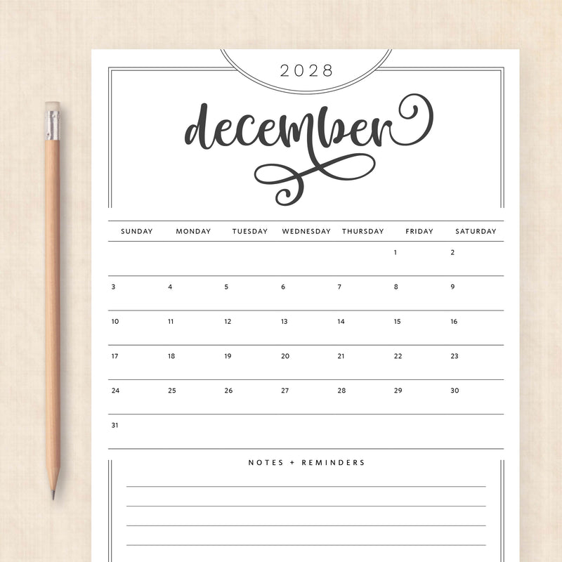 2028 calendar printable