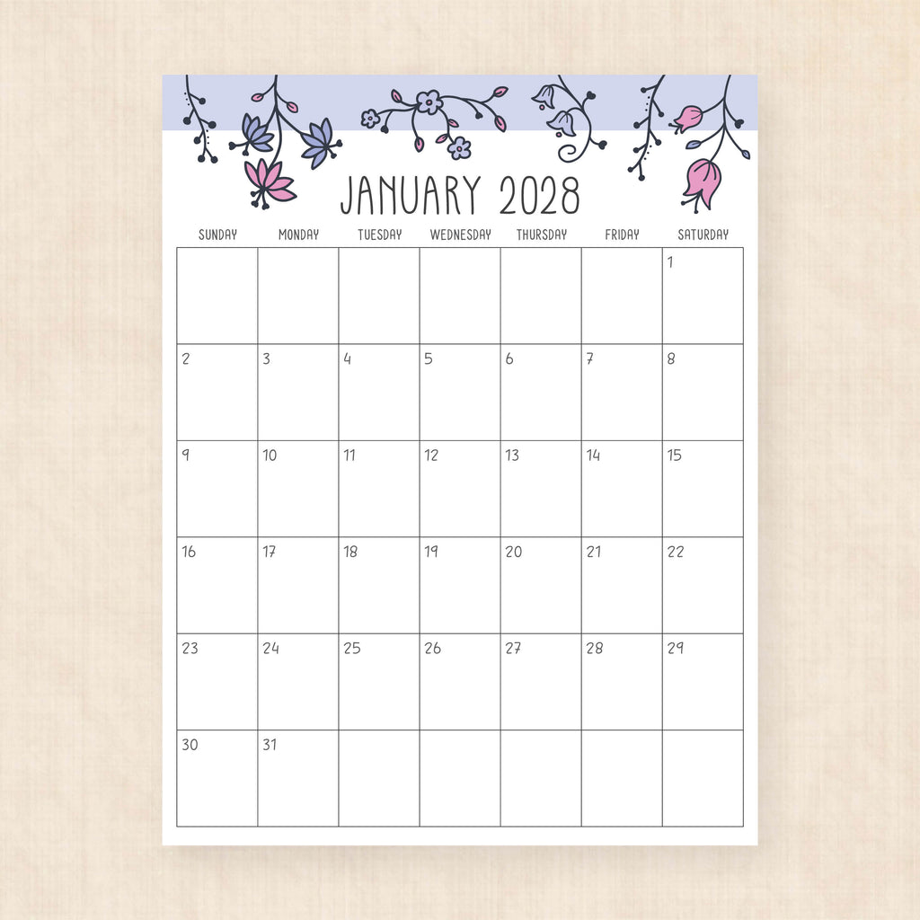 2028 calendar printable
