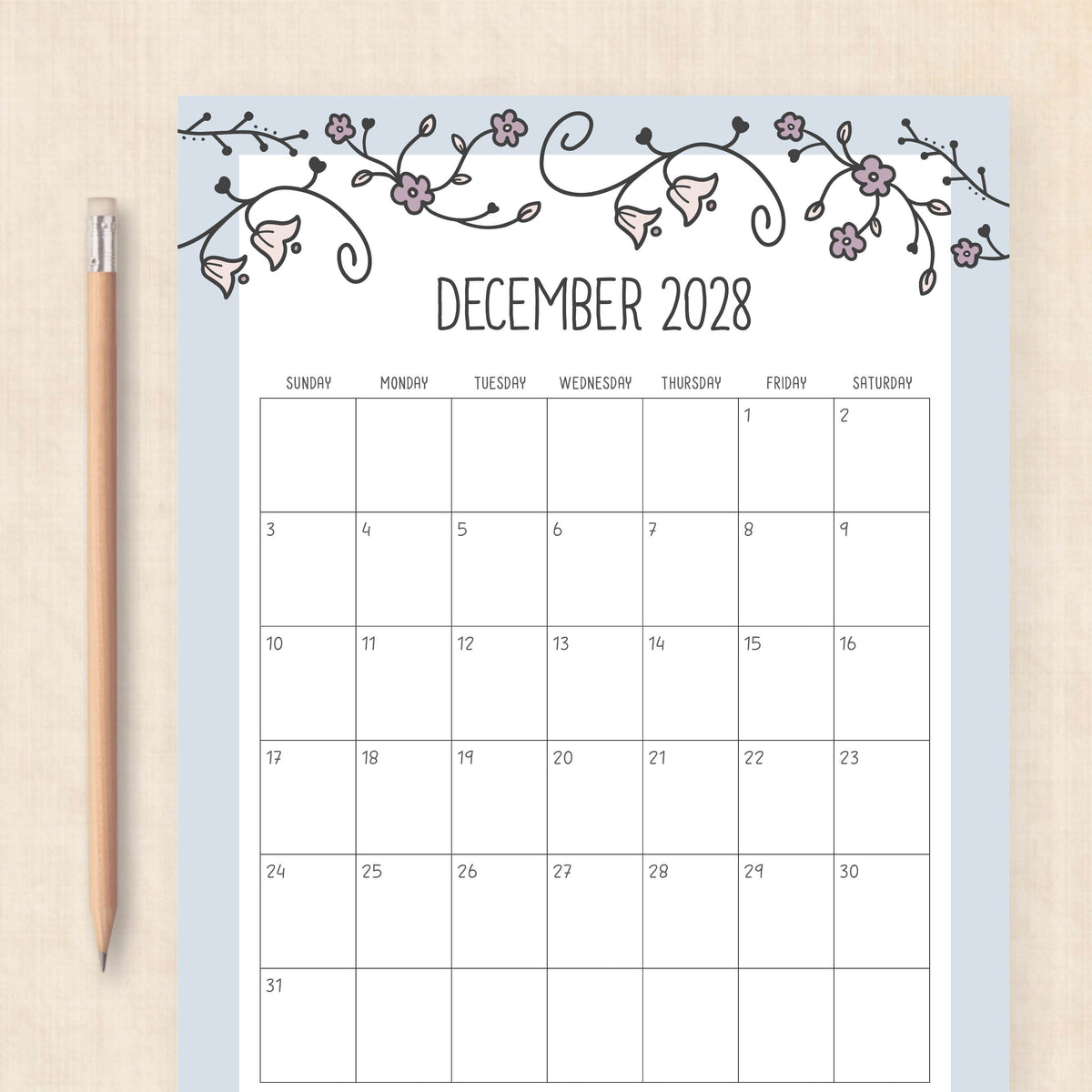 2028 calendar printable