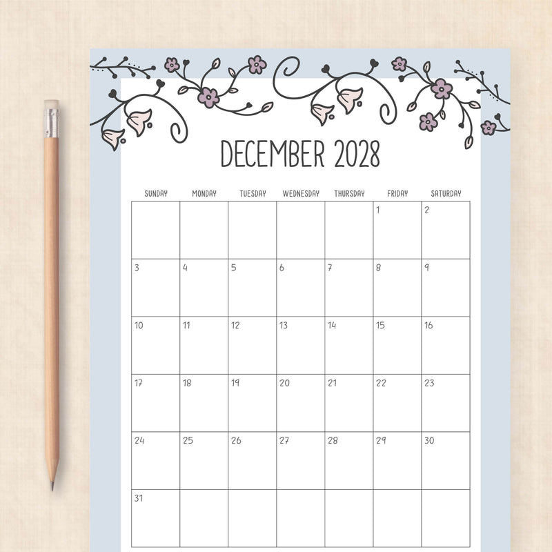 2028 calendar printable