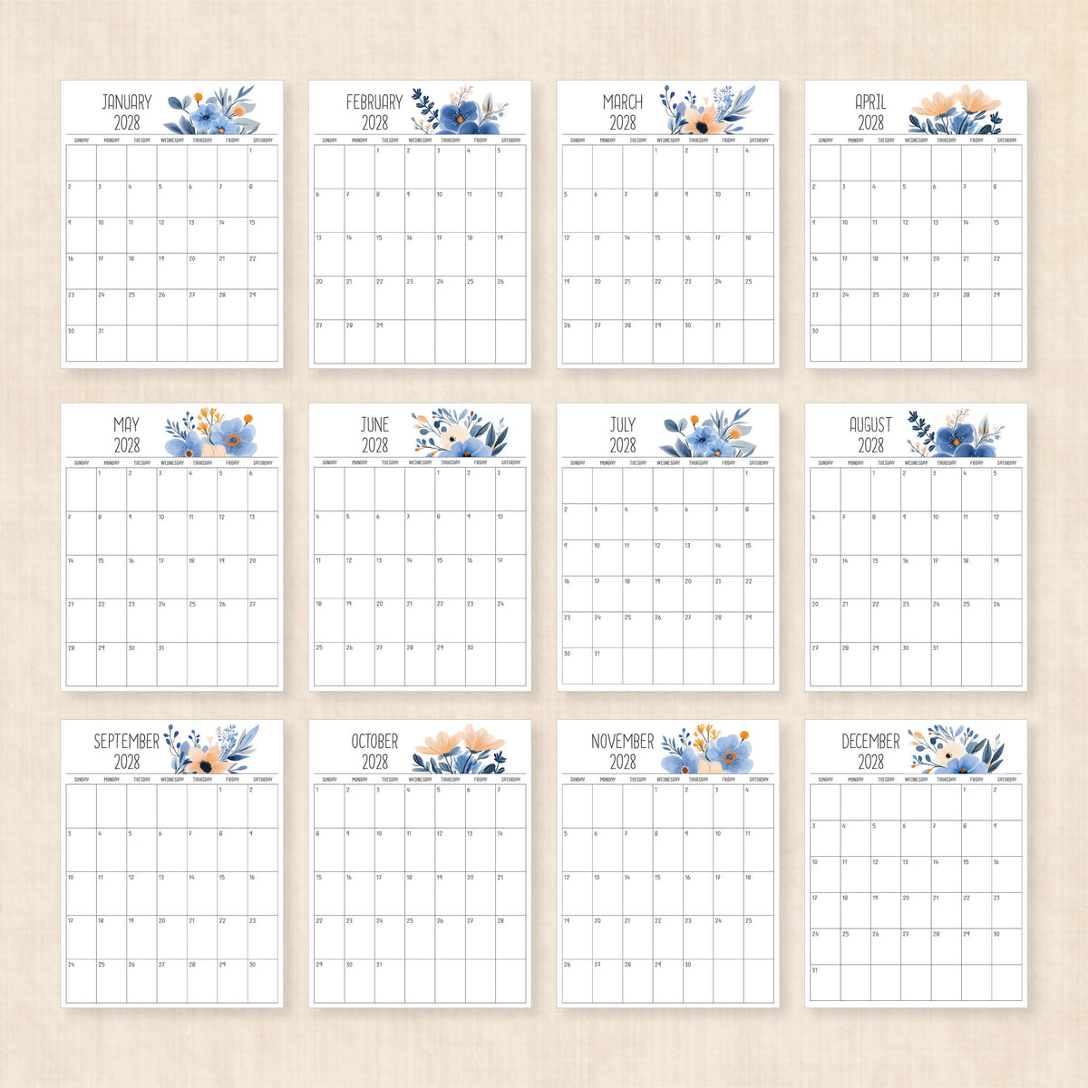 2028 calendar printable