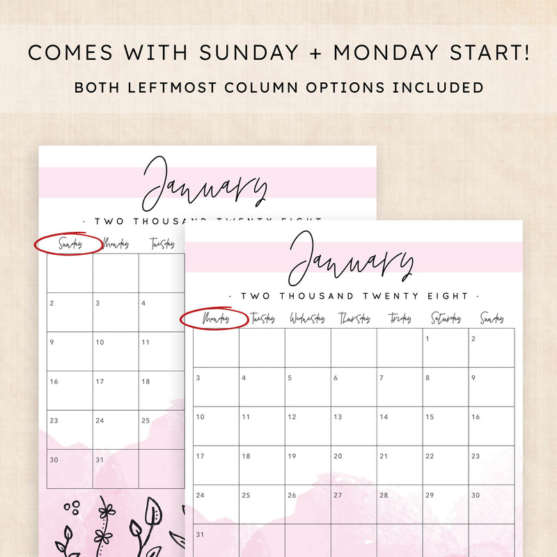 2028 calendar printable