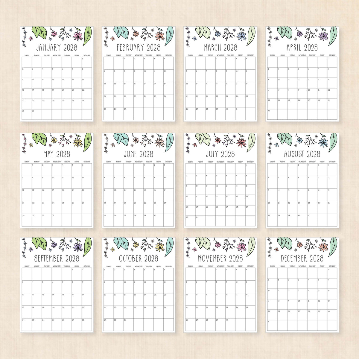 2028 calendar printable