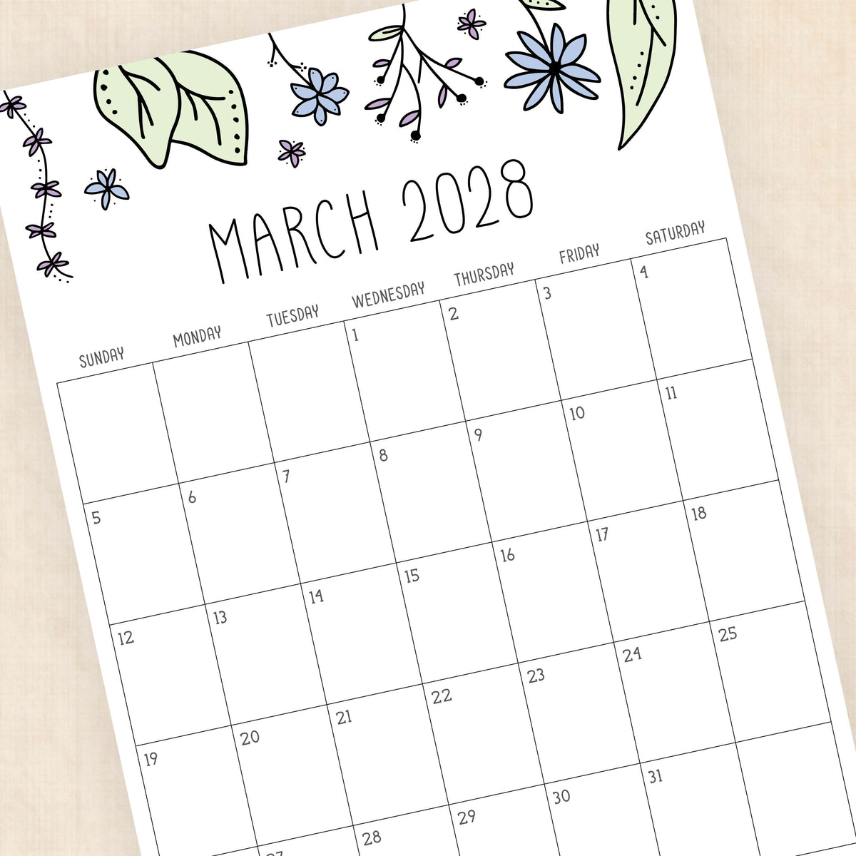 2028 calendar printable