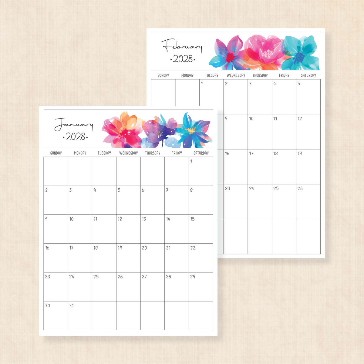 2028 calendar printable