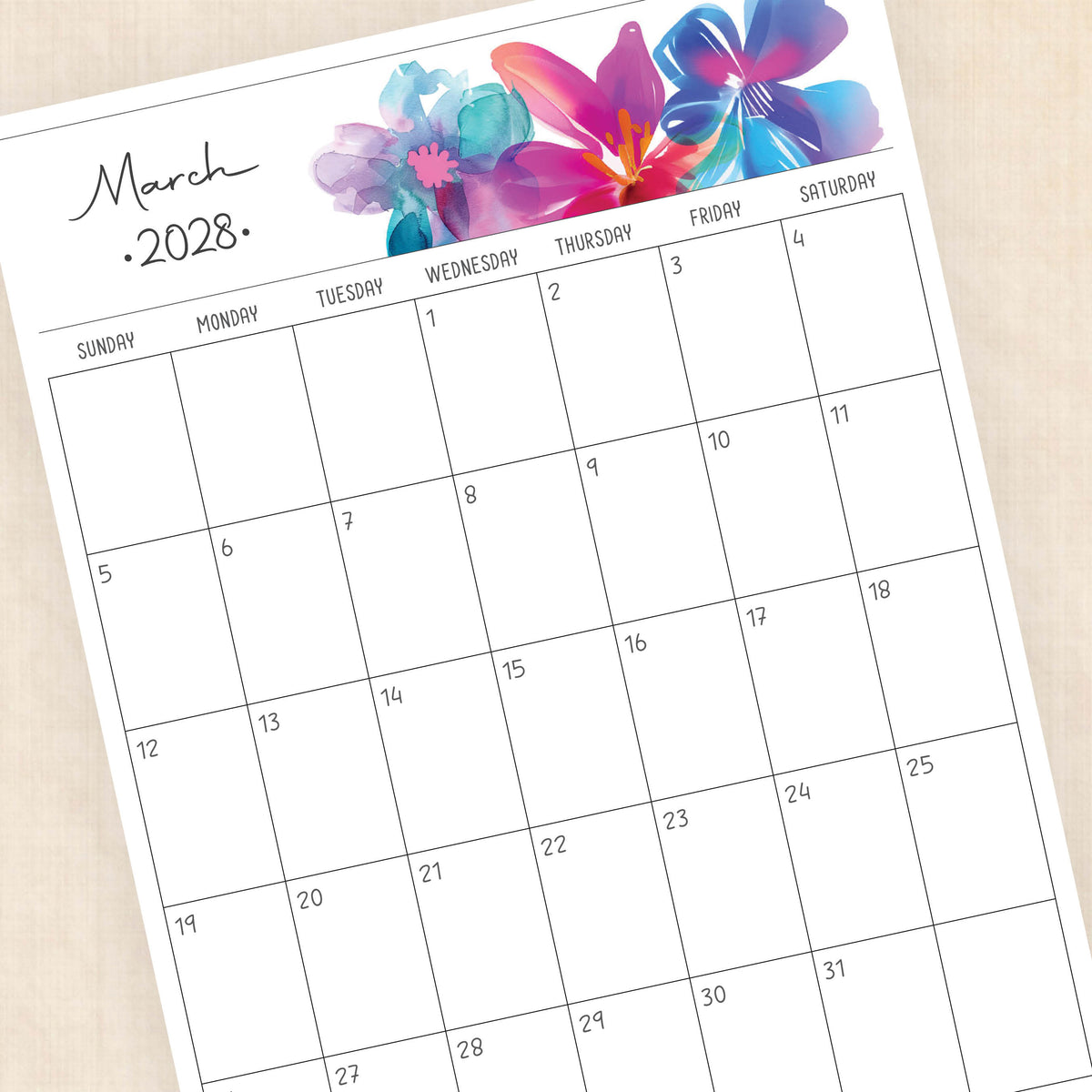 2028 calendar printable