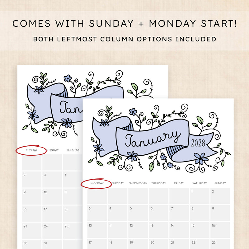2028 calendar printable