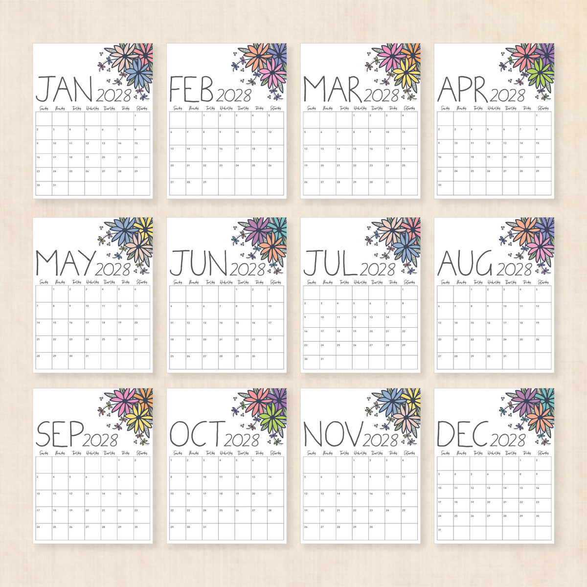 2028 calendar printable