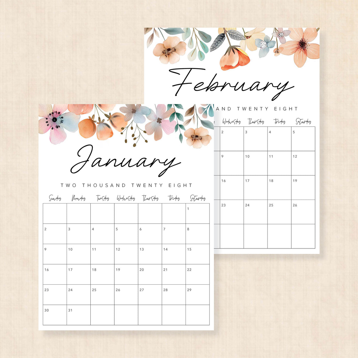 2028 calendar printable