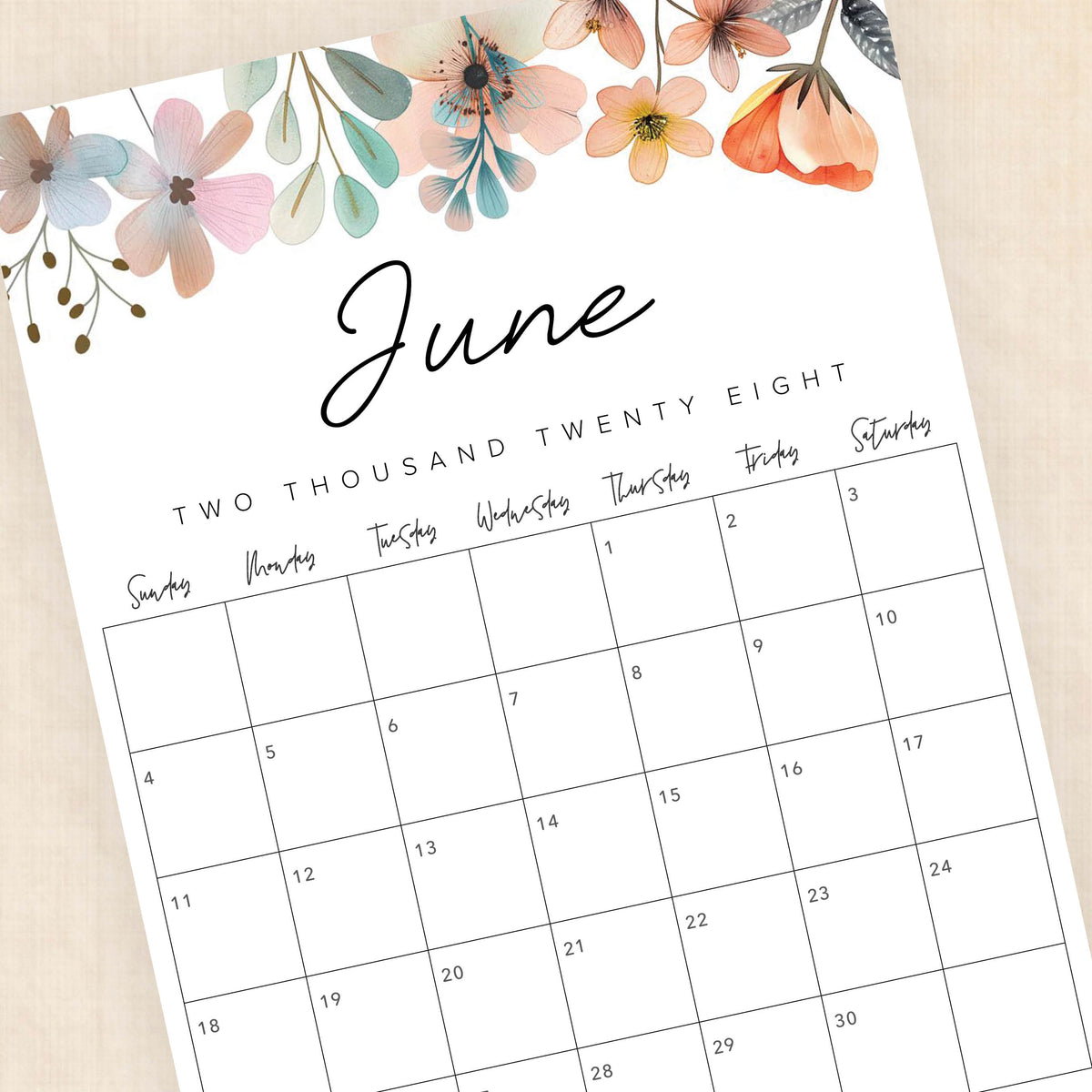 2028 calendar printable