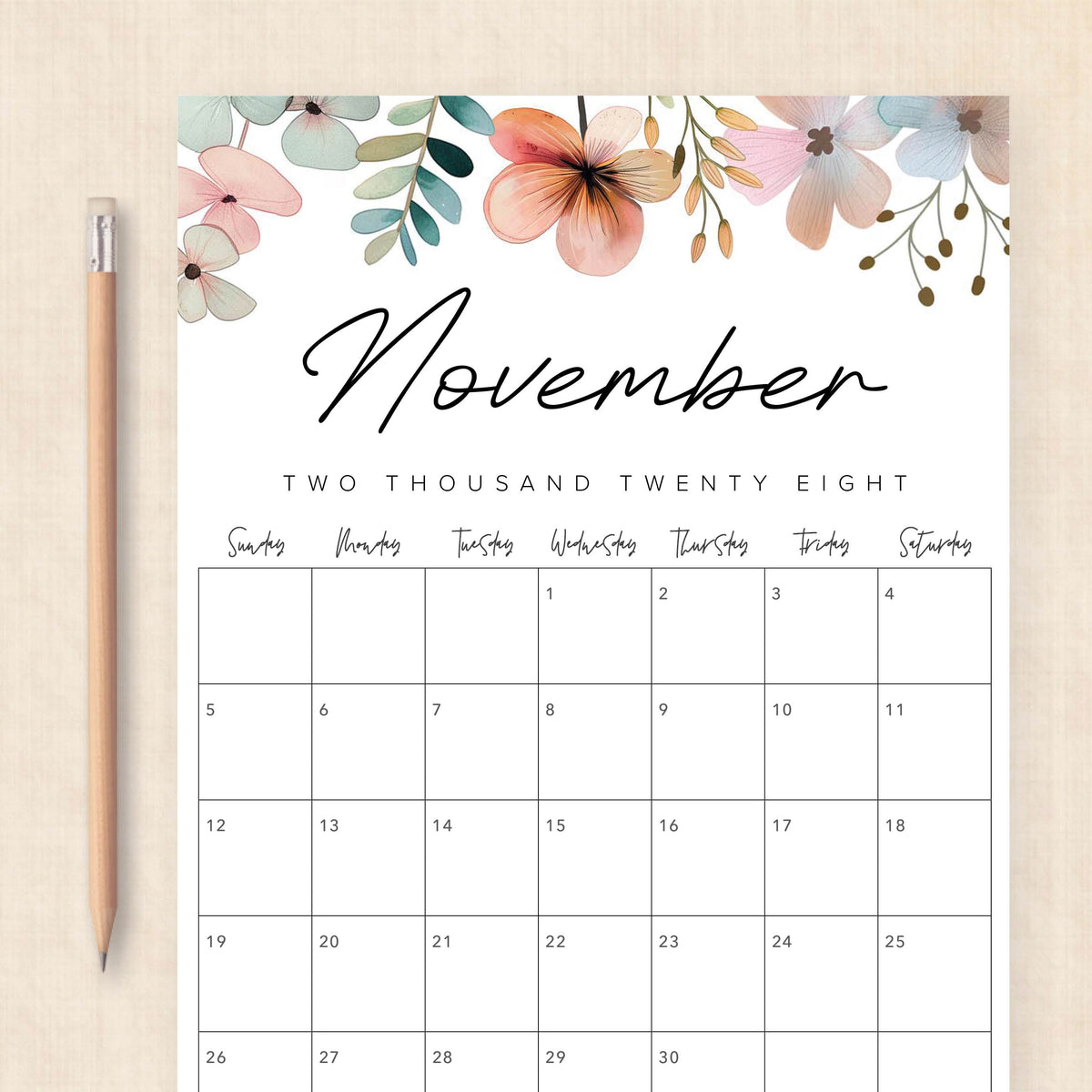 2028 calendar printable