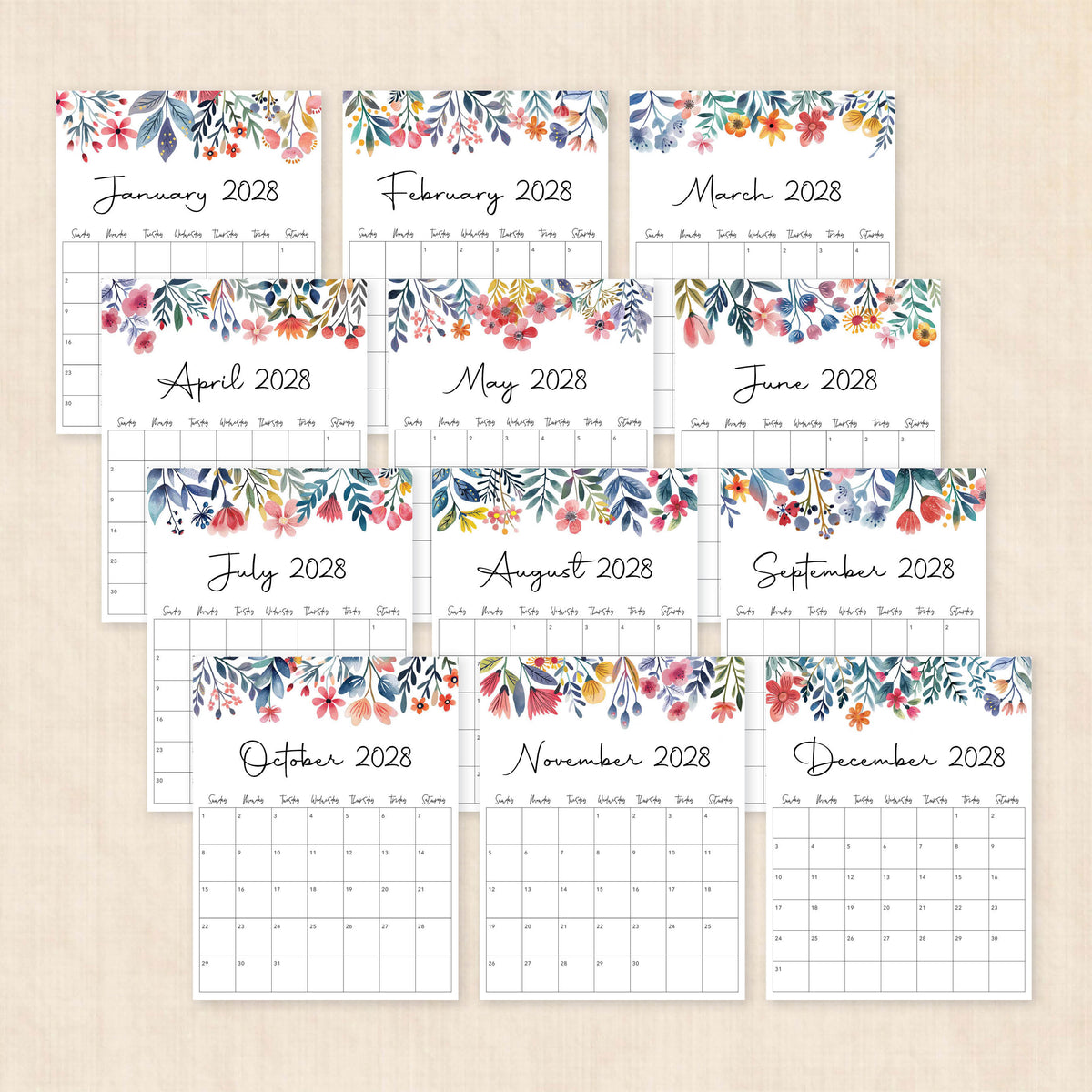 2028 calendar printable