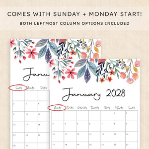 2028 calendar printable