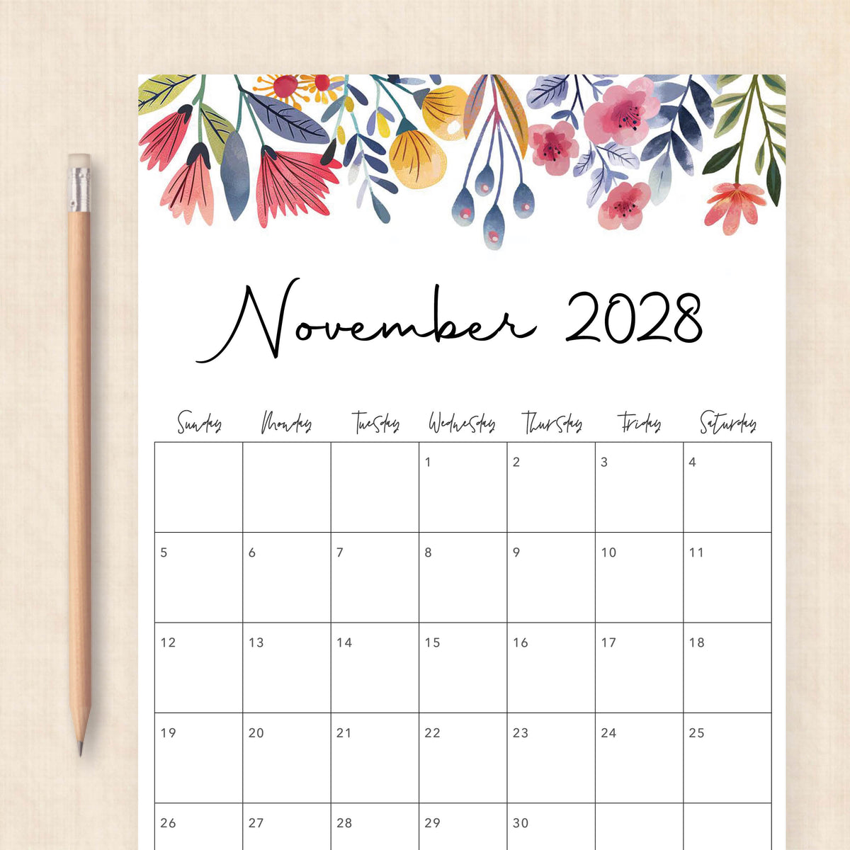 2028 calendar printable