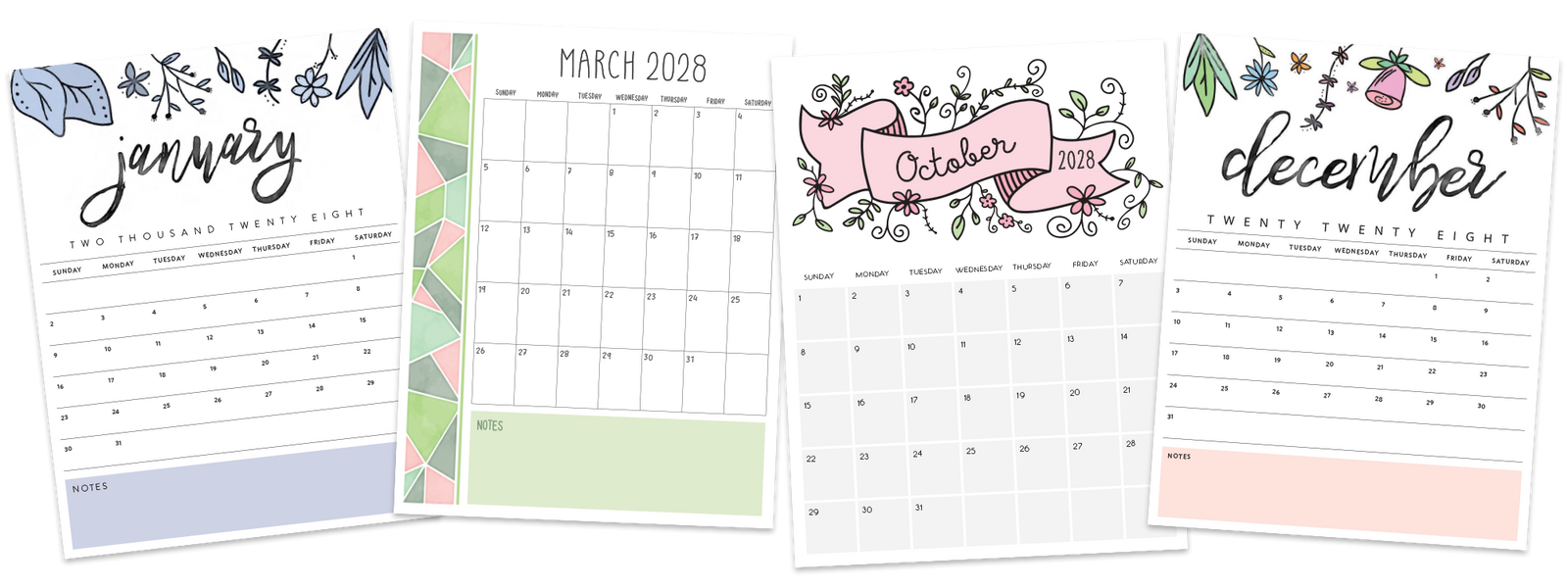 printable 2028 calendar