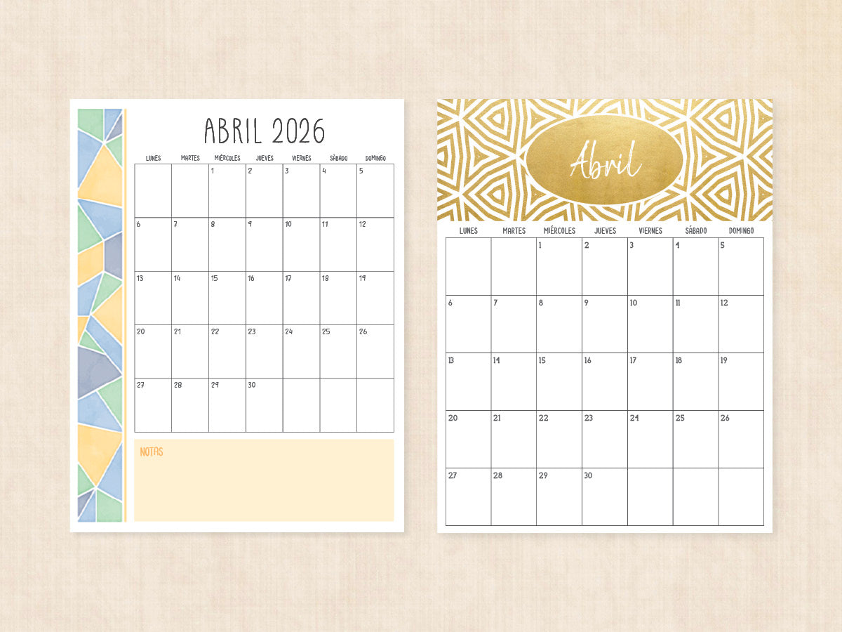 abril 2026 calendario en blanco