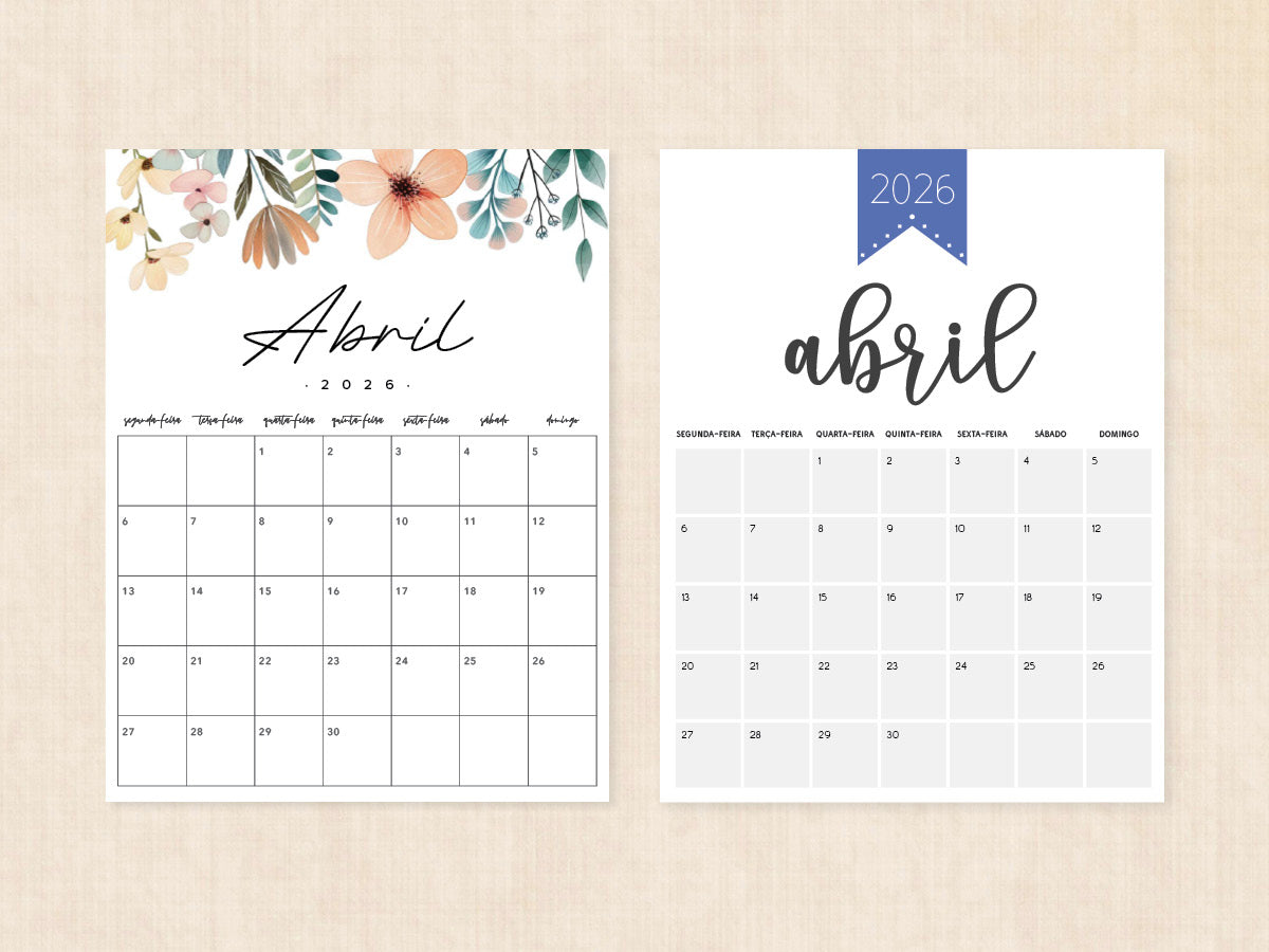 abril 2026 calendário mensal