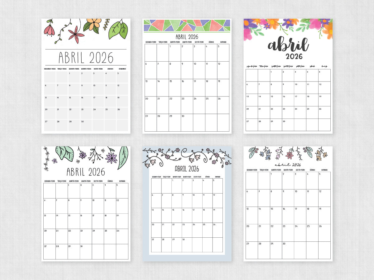 abril 2026 calendário planner