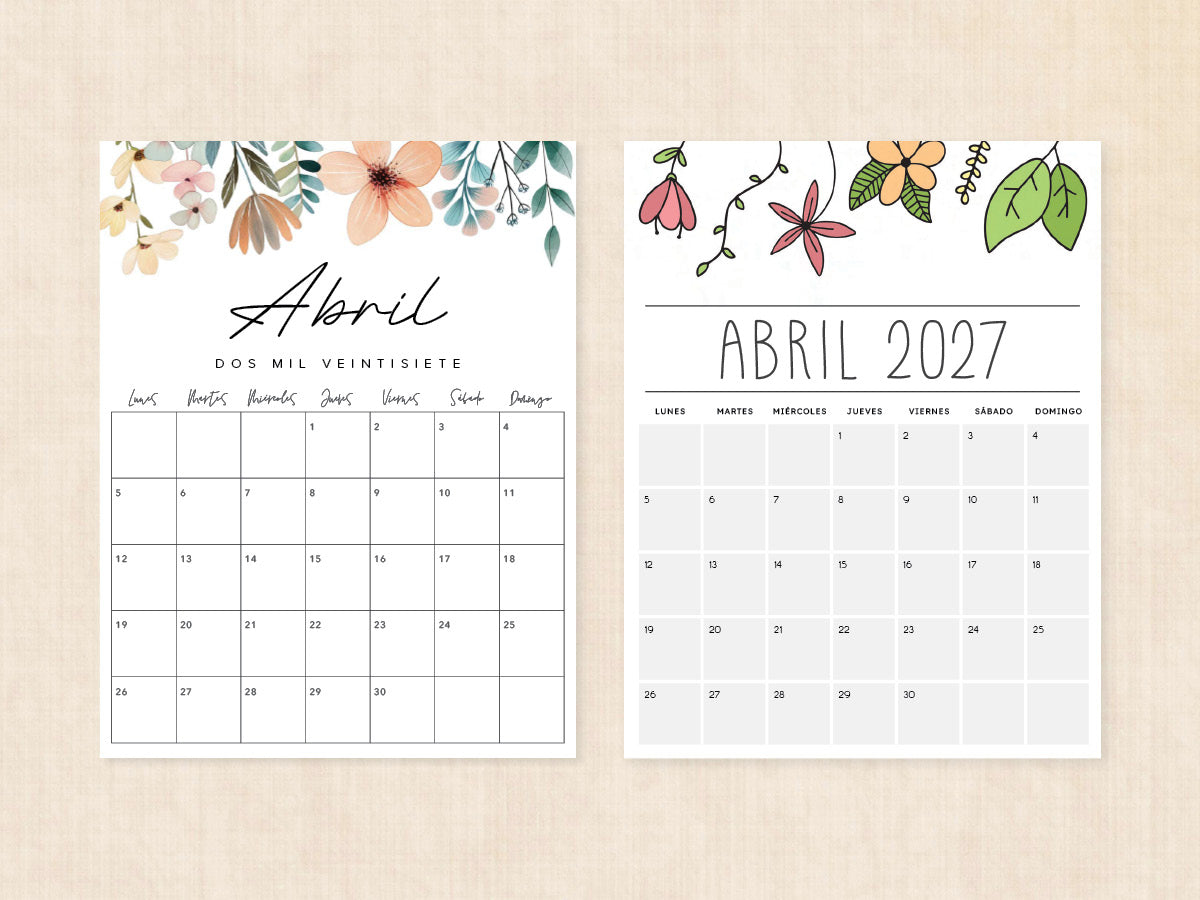 abril 2027 calendario en blanco