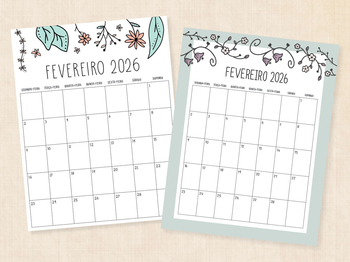 agenda 2026 fevereiro calendário