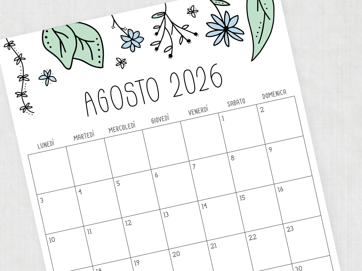 agenda da stampare agosto 2026
