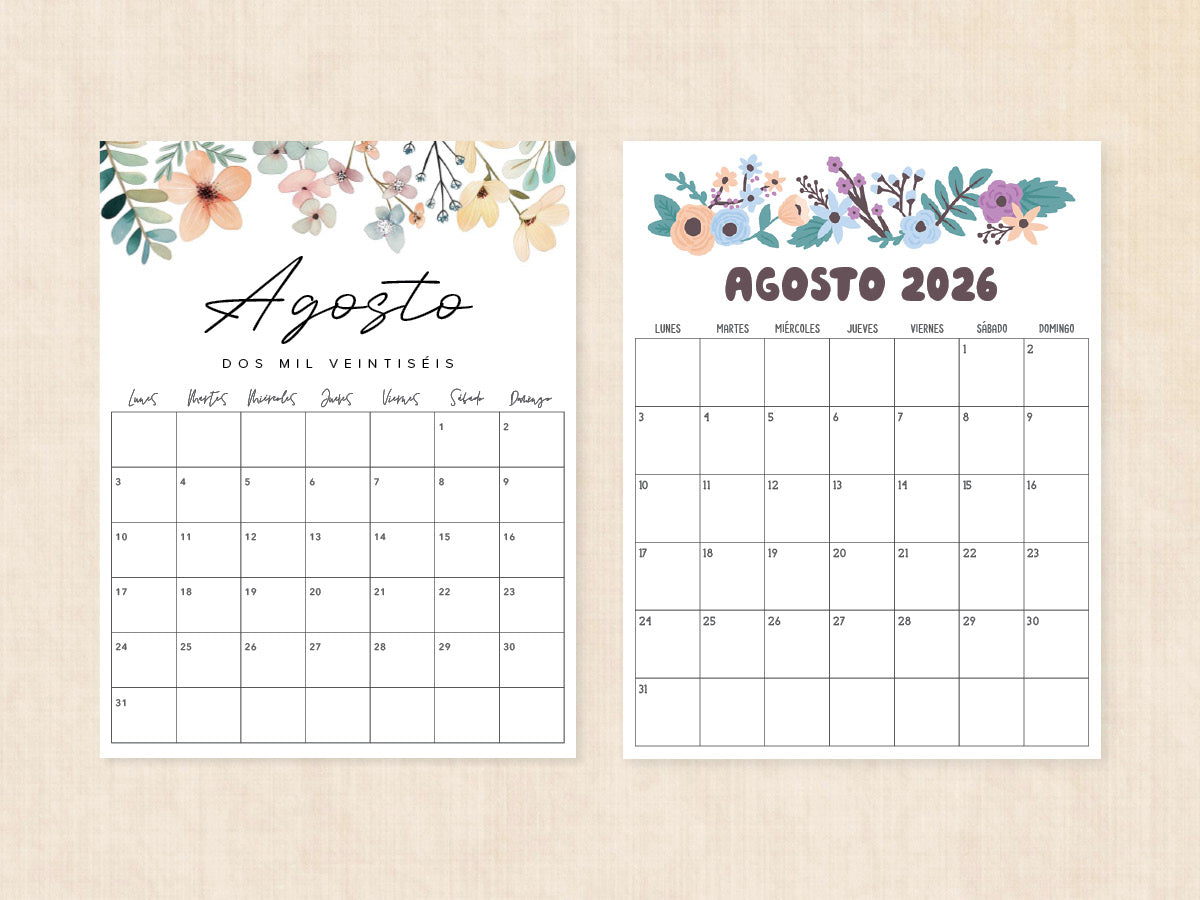 agosto 2026 calendario en blanco
