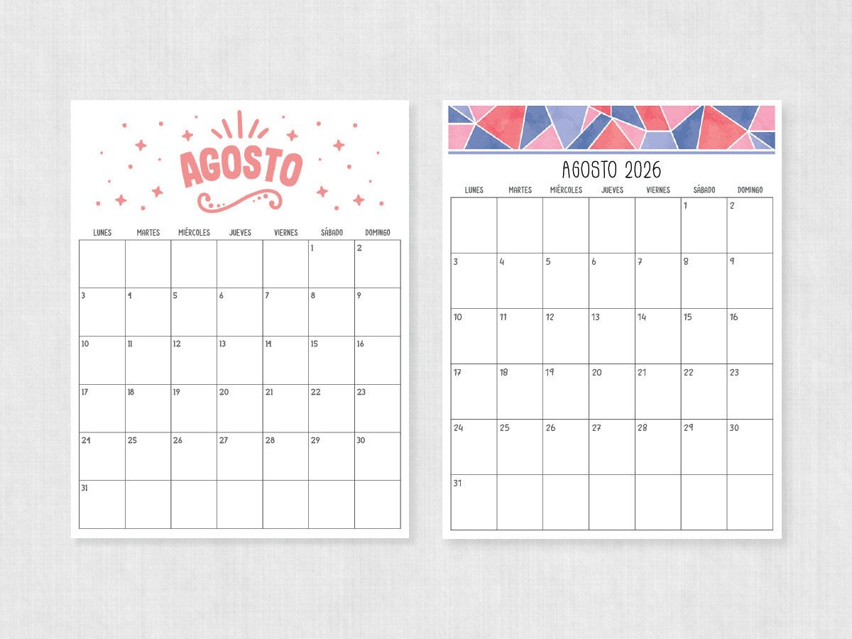 agosto 2026 calendario para imprimir