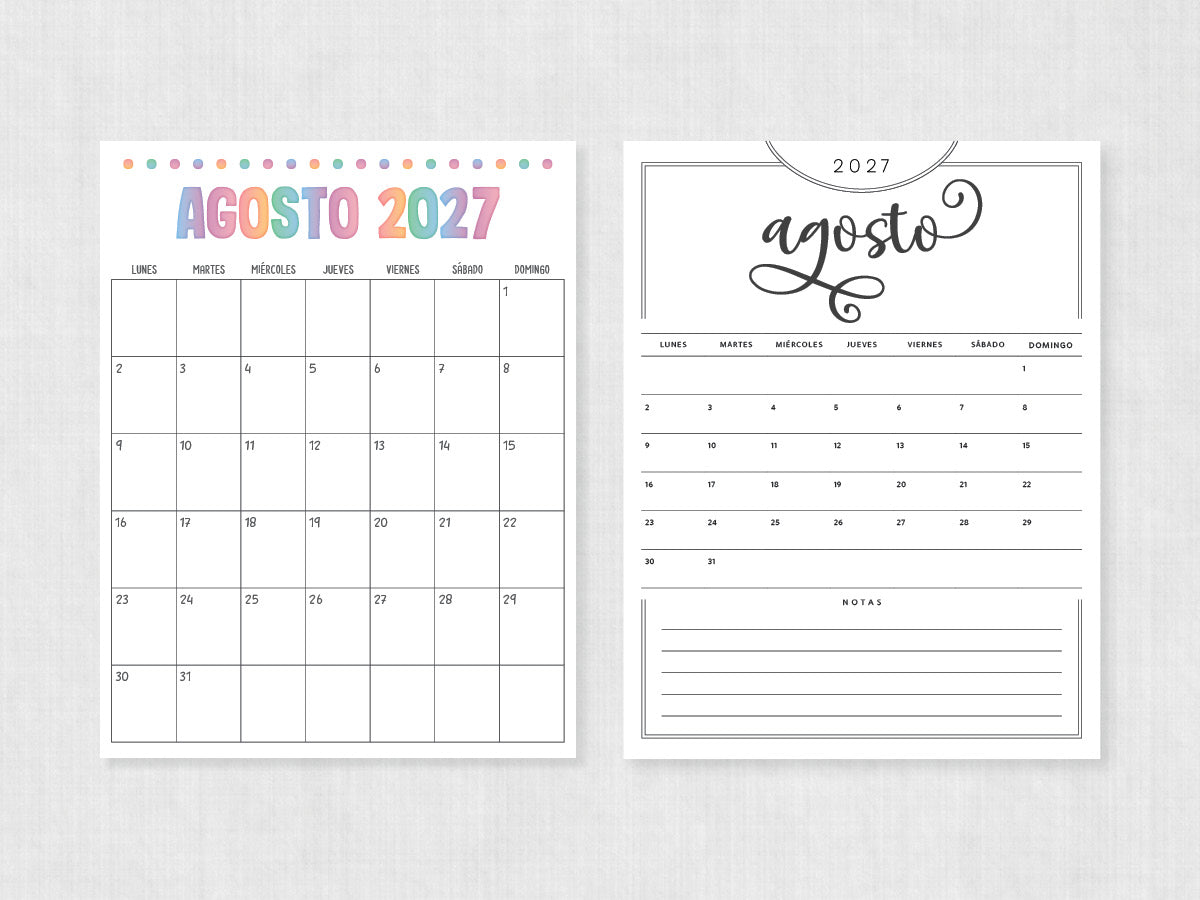 agosto 2027 calendario para imprimir