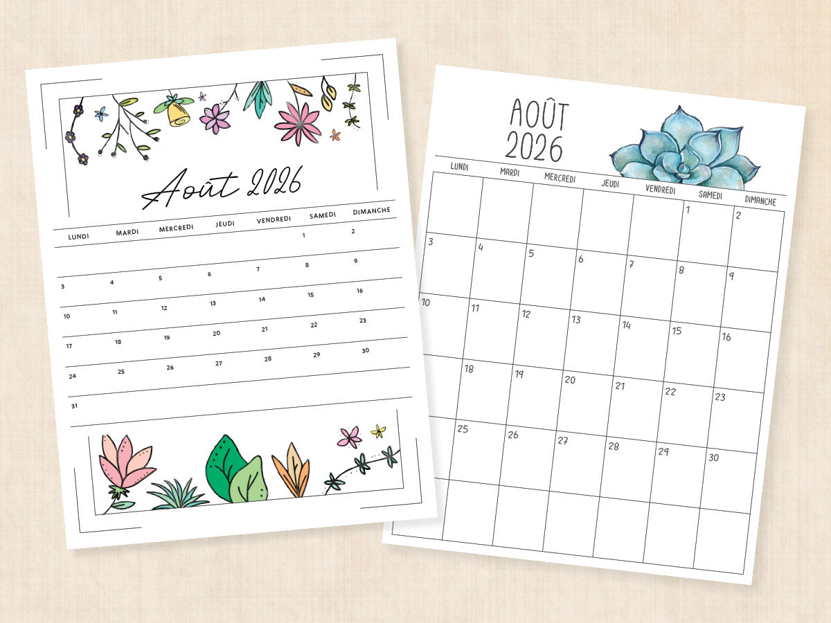 août 2026 calendrier pdf