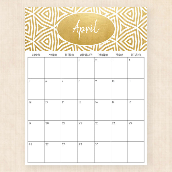 april 2026 calendar golden glamour
